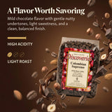 First Colony Colombian Whole Bean Coffee, Colombian Supremo, Light Roast, 100% Arabica Beans, 24oz Bag, Mild Chocolate & Nutty Flavor for Home Brewers