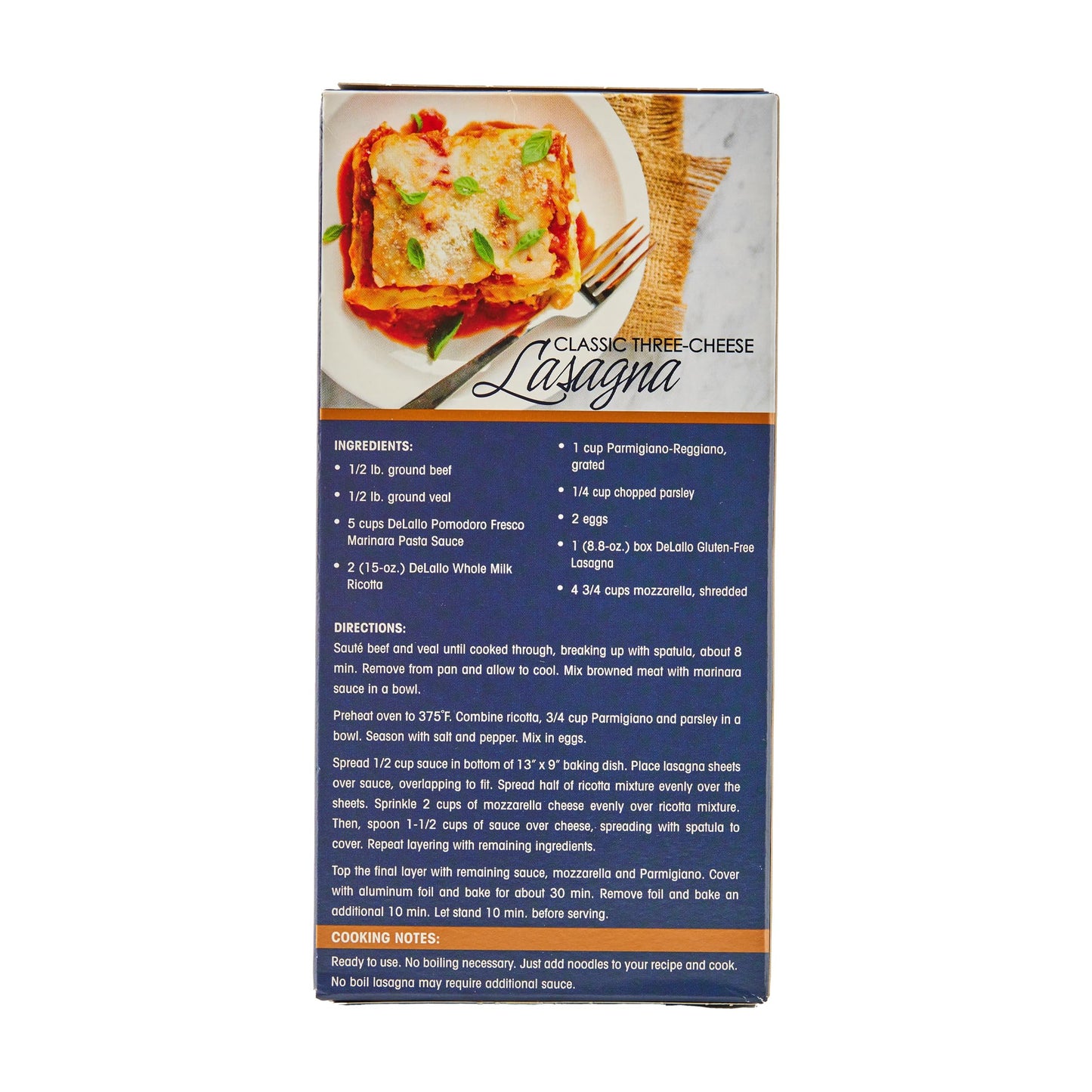 DeLallo Gluten Free Lasagna Noodle Sheets, 8.8 Ounce Box, (10 Pack), Made with Corn and Rice Flour, Oven Ready, No Boil, Non-GMO