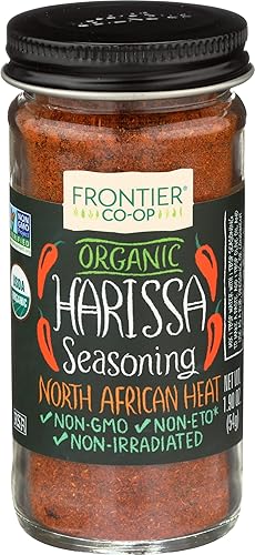 Frontier Co-op Organic Harissa Seasoning, 1.9 Ounce Bottle, N. African Heat with Chili Peppers, Cayenne, Paprika & Coriader