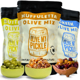Olive My Pickle Fermented Mixed Olives Bundle - 48 oz | 3 Packs of Castelvetrano Olives Pitted, Greek Olives Mix, Muffuletta Olive Mix Live Culture