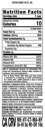 Monster Energy Ultra Rosa, Sugar Free Energy Drink, 16 Ounce