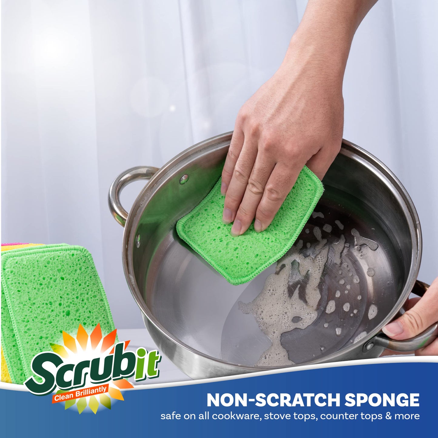 SCRUBIT - [12 Pack] Scrub and Wipe Cleaning Pads - Dual Sided Scouring Pad and Dish Sponge -Reusable Kitchen Sponge for Pots, Pans Utensils