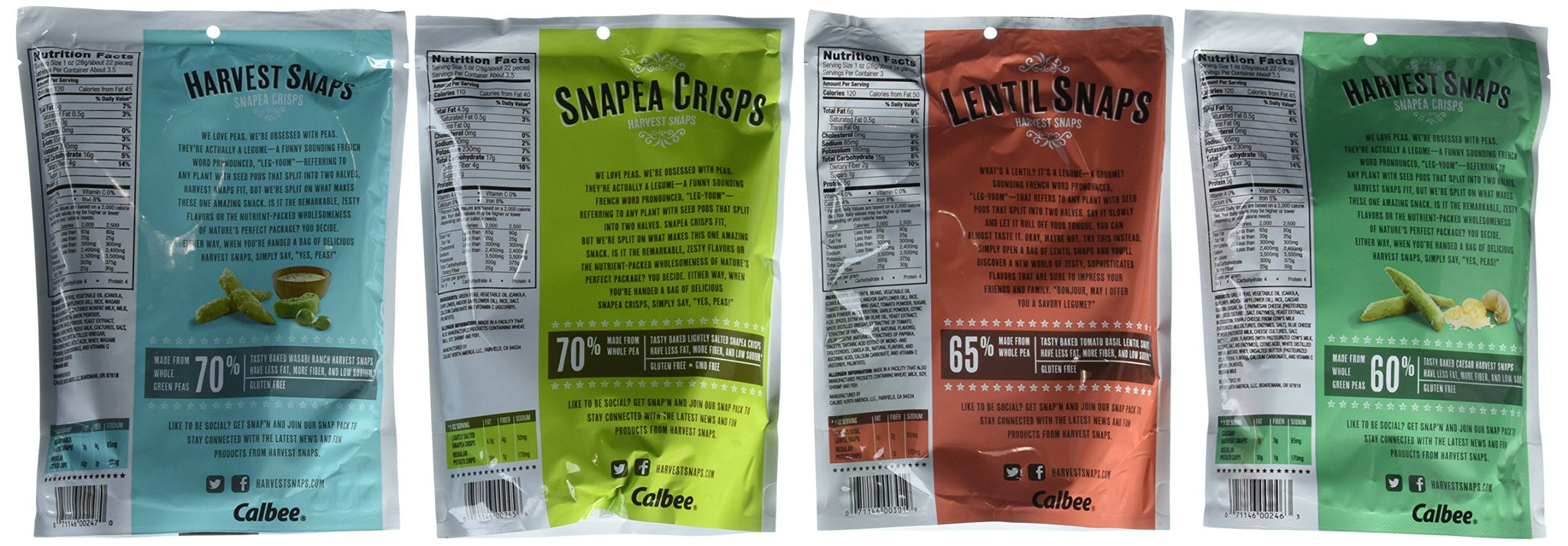 Calbee Snapea Crisps Harvest Snaps ~ Variety Pack ~ Caesar, Wasabi Ranch, Tomato Basil & Lightly Salted