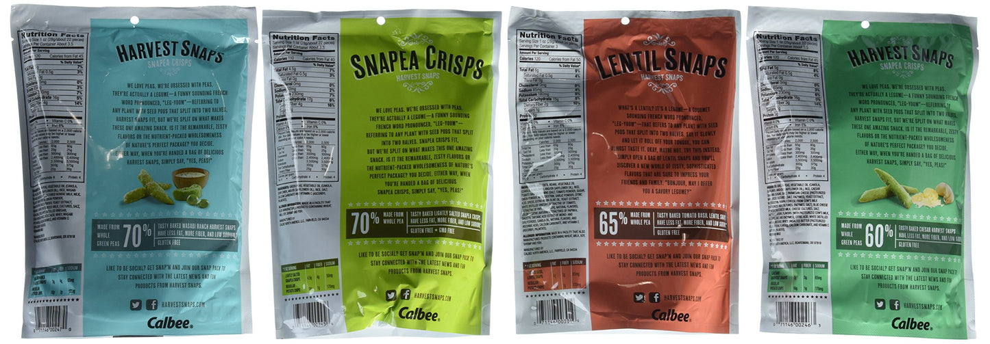 Calbee Snapea Crisps Harvest Snaps ~ Variety Pack ~ Caesar, Wasabi Ranch, Tomato Basil & Lightly Salted
