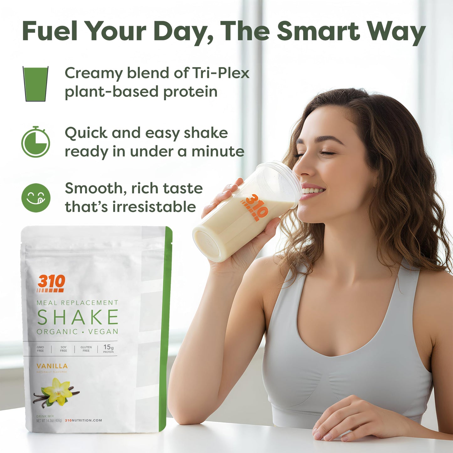 310 Nutrition Organic All-In-One Meal Replacement Shake Powder - Plant-Based Protein Smoothie Blend w/Fiber, Probiotics & Adaptogens - Low Carb