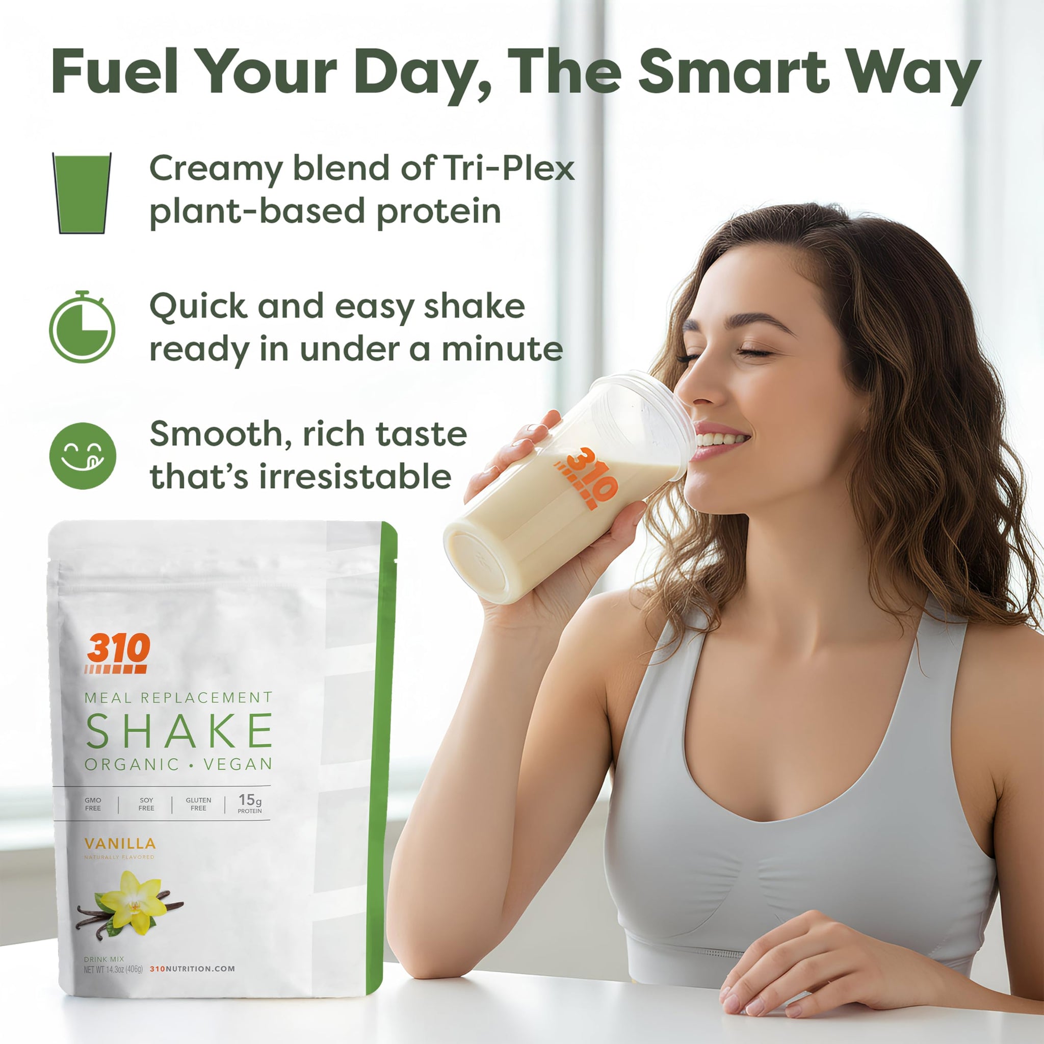 310 Nutrition Organic All-In-One Meal Replacement Shake Powder - Plant-Based Protein Smoothie Blend w/Fiber, Probiotics & Adaptogens - Low Carb