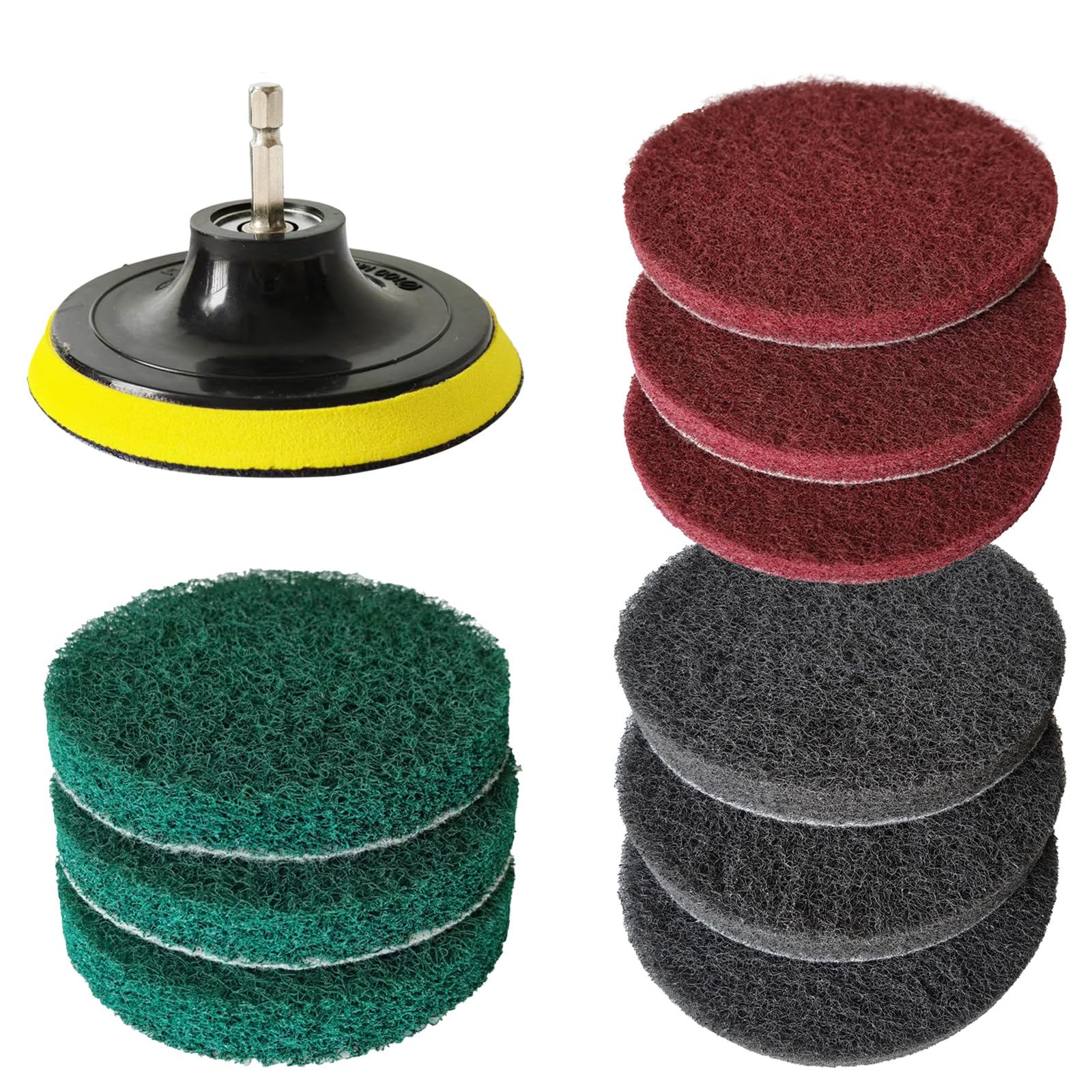 4 Inch Drill Brush Attachments for Cleaning Household Drill Brush Scrubber for Bathroom & Kitchen with Disc Pad Holder and Adapter?9 Scouring Pads?3