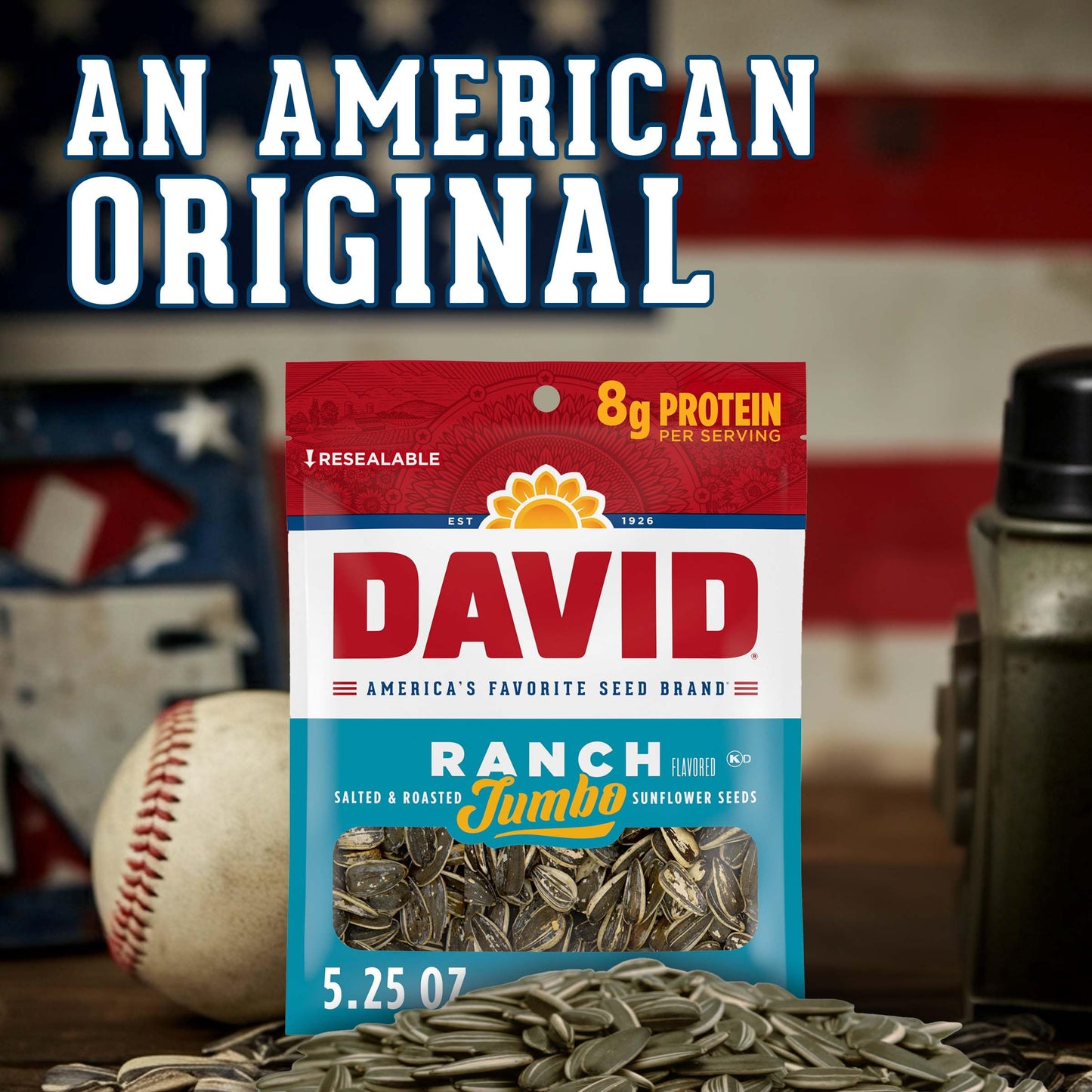 DAVID SEEDS Roasted and Salted Ranch Jumbo Sunflower Seeds, Keto Friendly, 5.25 oz, 12 Pack