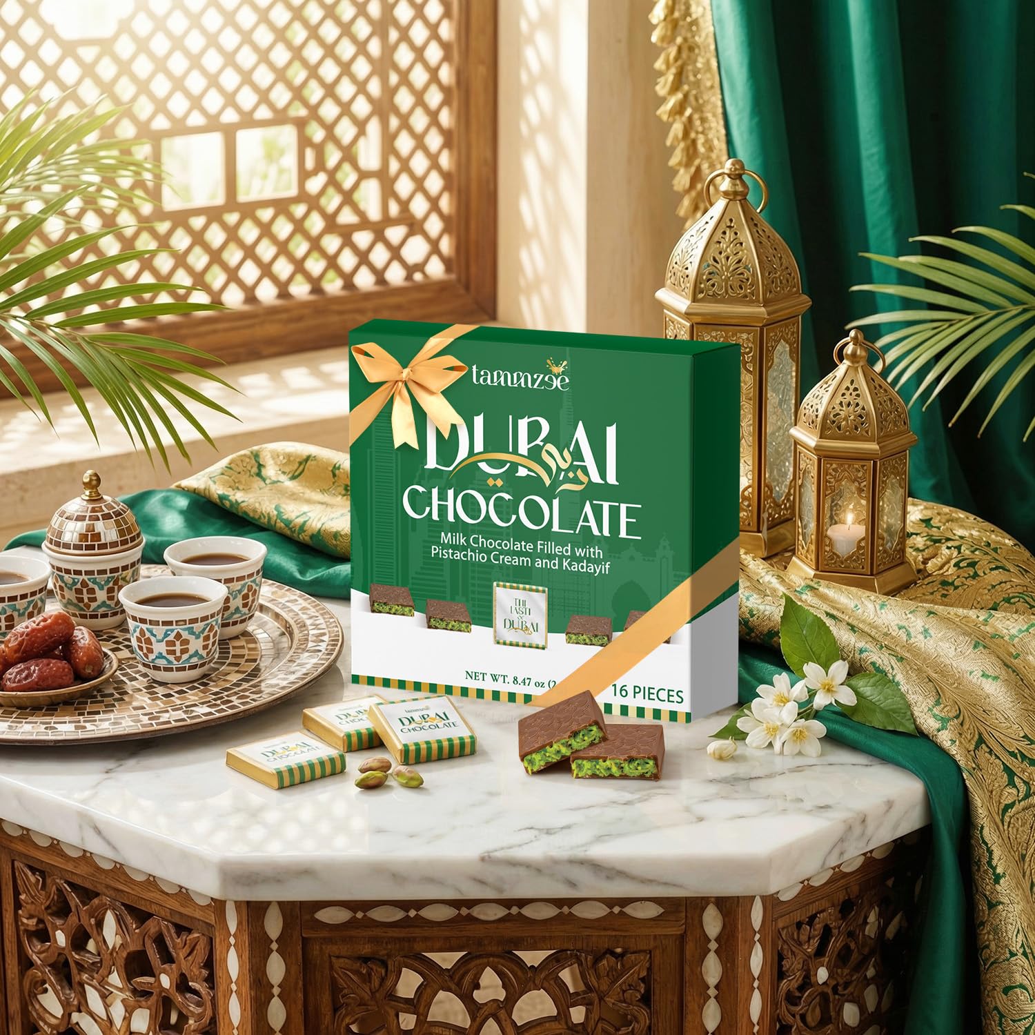Mothers Day Dubai Chocolate Gift, 16 Count Individually Wrapped Premium Chocolates, Luxury Dubai Chocolate Gift Box for Sharing with Friends and Loved