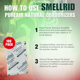 SMELLRID Activated Charcoal Odor Remover That Works [100 Pack] - Mini 5g (2” x 2”) Pack Treats 2 Sq. Ft.- Premium Natural Odor & Dampness Absorber