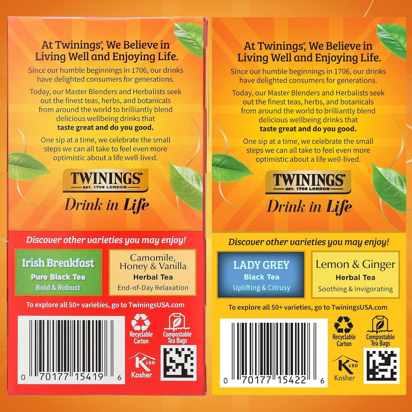 Twinings Tea Variety 2-Pack - English Breakfast + Earl Grey, Caffeinated Black Tea Bags, Individually Wrapped, 20 Count Each