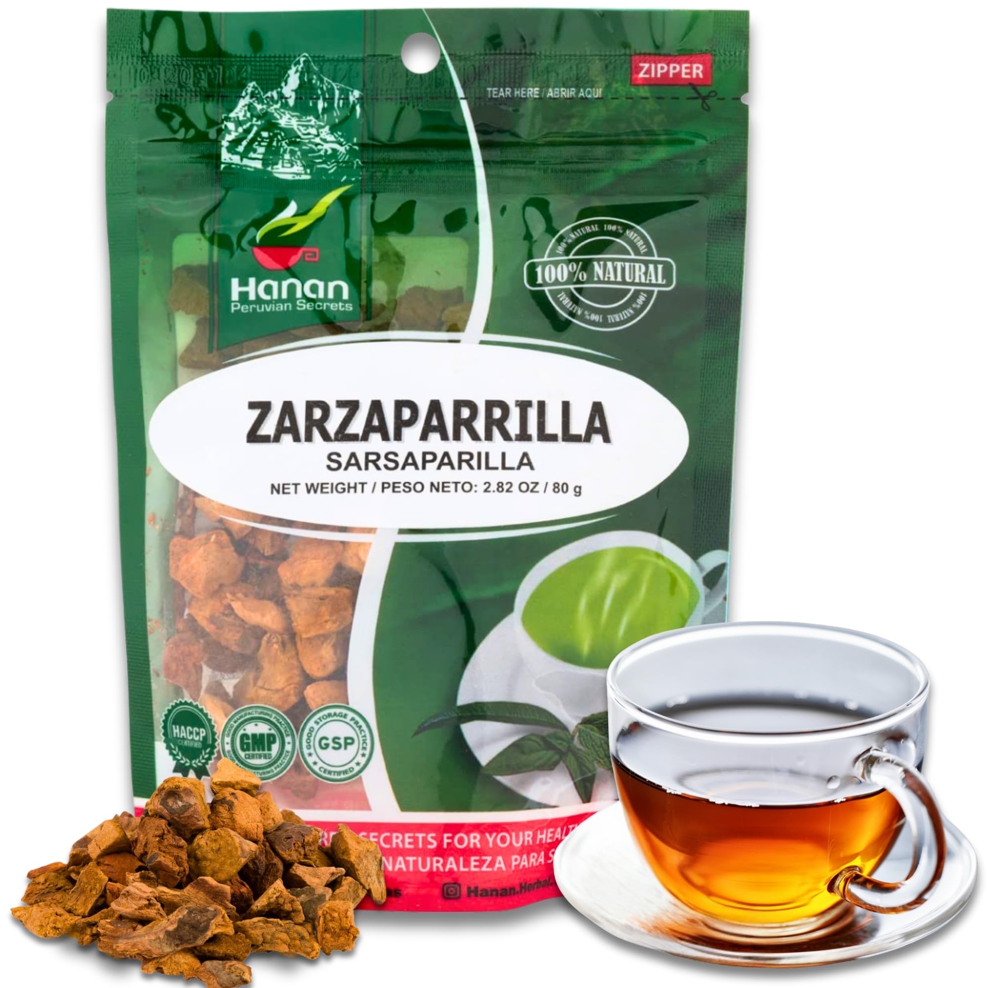 Hanan Zarzaparrilla Loose Leaf Tea (Sarsaparrilla) (80 g) - Dried Smilax Ornata Plant Leaves from Peru 2.8 Ounce (Pack of 1)