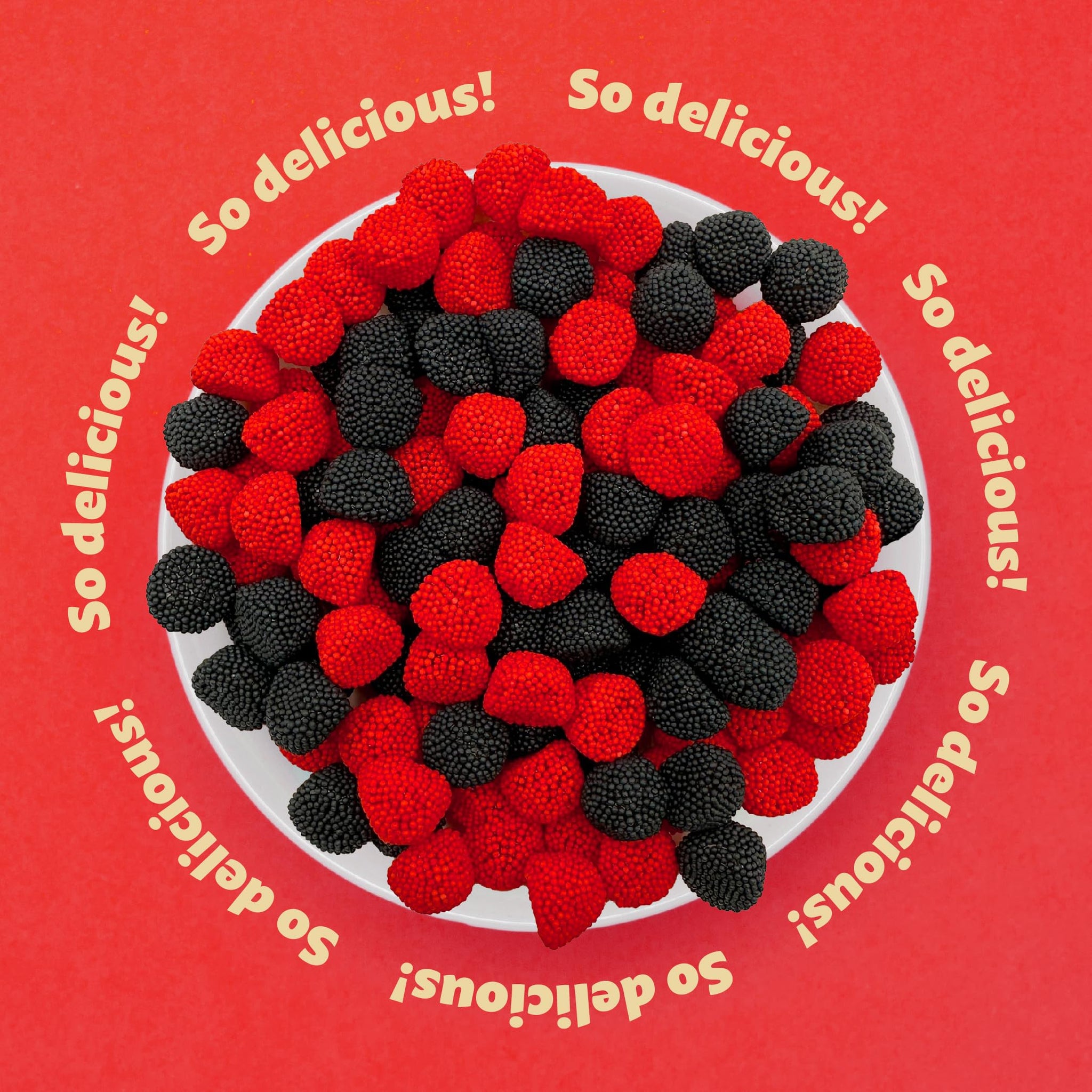 Berries Gummy Candy | 1-Pound Bag | Crunchy Raspberry and Blackberry Chews | Black & Red Candy for Parties, Buffets, and Treat Bags | Fun Crunchy