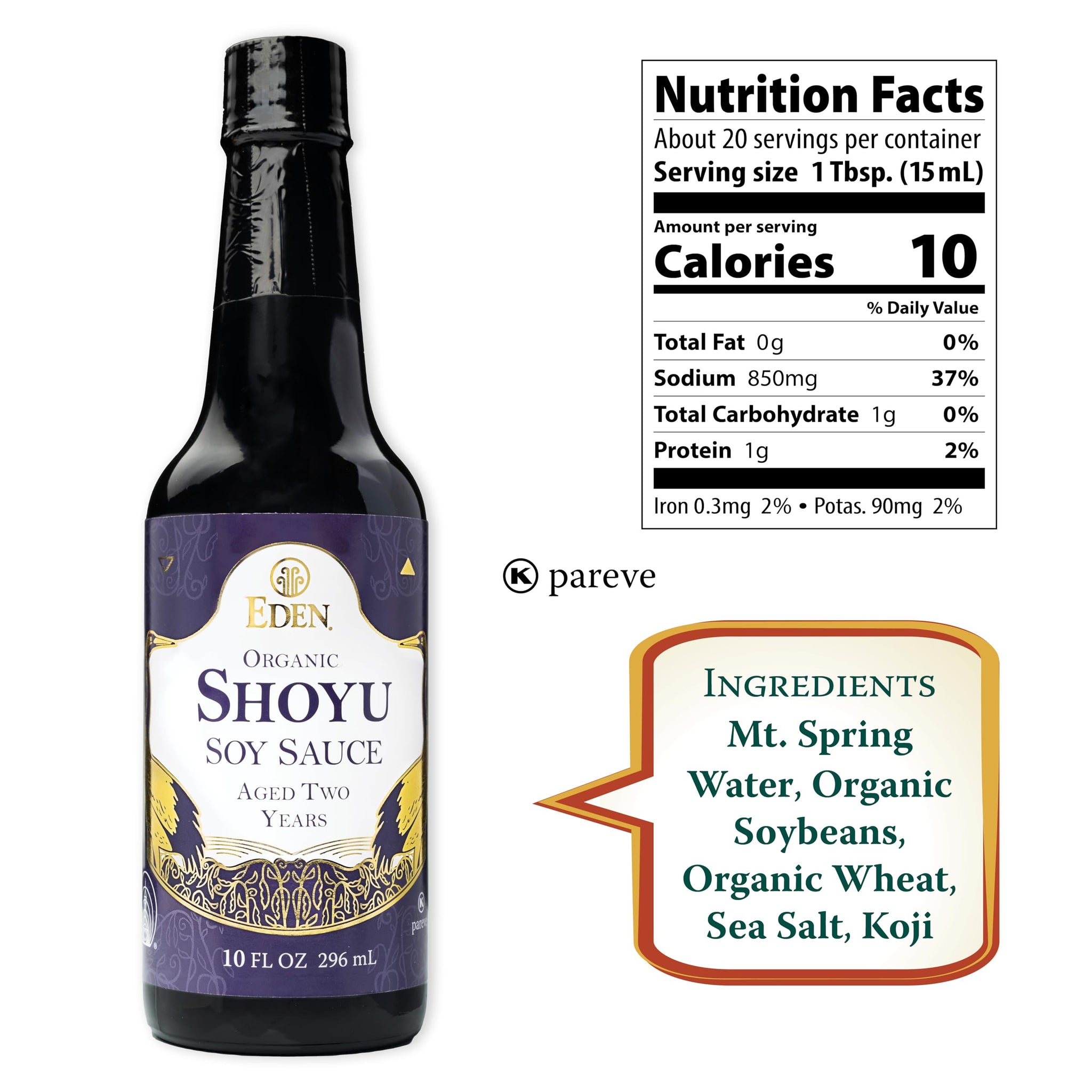 Eden Organic Shoyu Soy Sauce (*NEW*), Artisan Brewed in Japan, Aged 2 Years in Hundred-Year-Old Cypress Wood Barrels, 10 fl oz (296 ml)