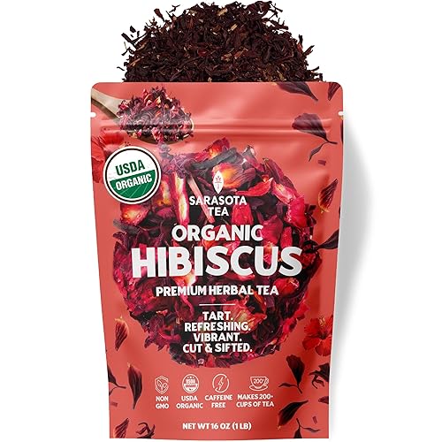 Organic Hibiscus 1lb Loose Leaf Tea | Naturally Tart & Refreshing Herbal Tea | Caffeine-Free | Dried Hibiscus Flowers for Hot or Iced | Non-GMO |