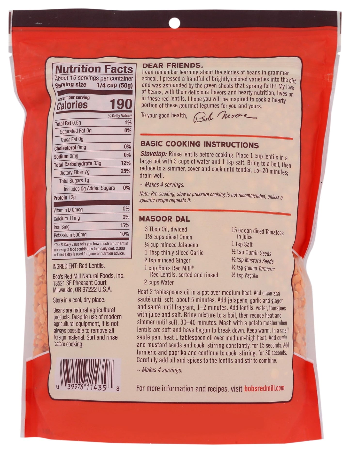 Bob's Red Mill Red Lentils, 27 Oz (Pack of 1) - Non GMO, Vegan, Kosher