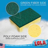 LOLA Pot Brite Scour N' Sponge, 12 Pack, Non-Scratch Dish Scrub, Nylon & Polyester, Fiber Side Scrubs & Scours & Sponge Side Wipes & Dries