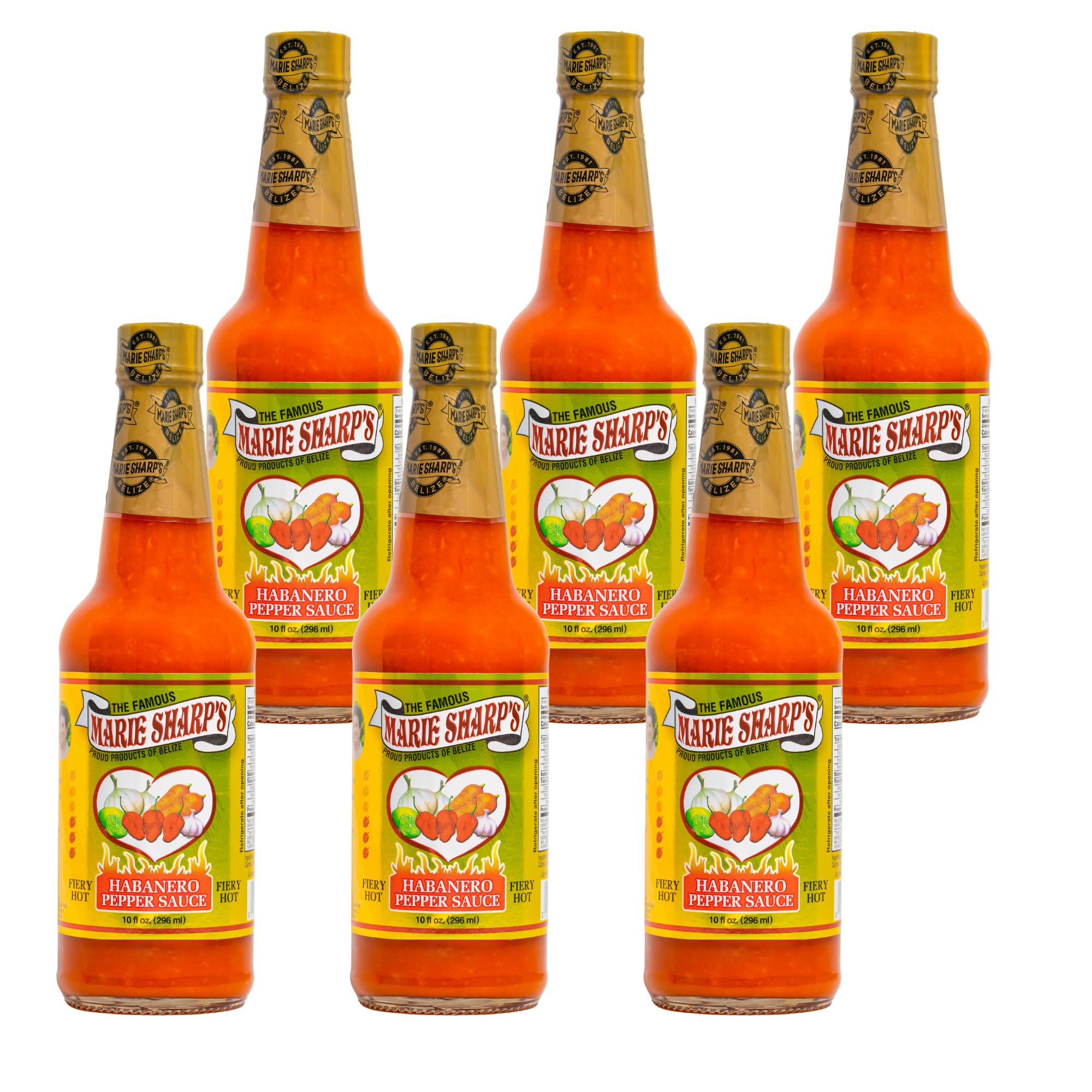 Marie Sharp’s Fiery Hot Habanero Pepper Sauce, 10 oz - Extra Hot Belizean Hot Sauce with Intense Heat & Flavor - All-Natural, Gluten-Free (Pack of 6)