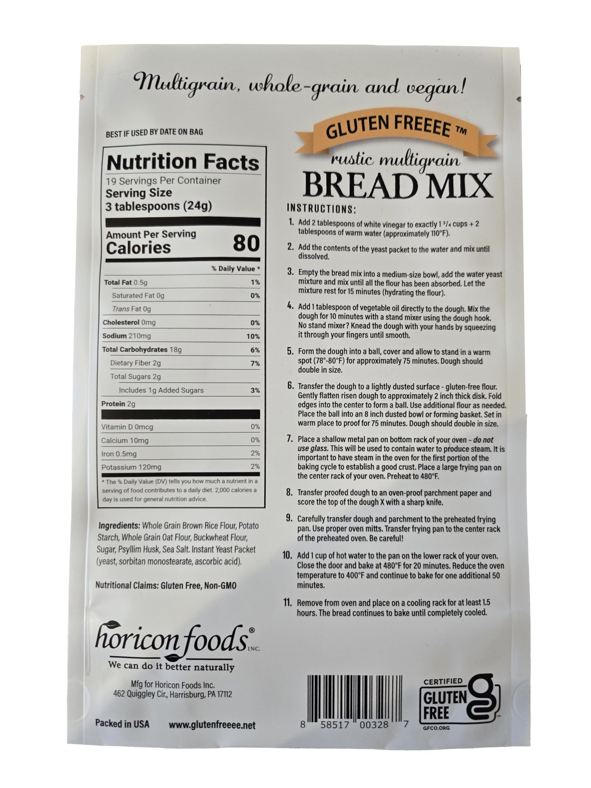 Glutenfreeee Gluten Free Rustic Multigrain Bread Mix, 16 Ounce - Whole Grain, Delicious, Vegan, Breakthrough Recipe, Artisan, Crispy Crust, Develops Real Dough, Moist Crumb, Easy, Celiac Friendly