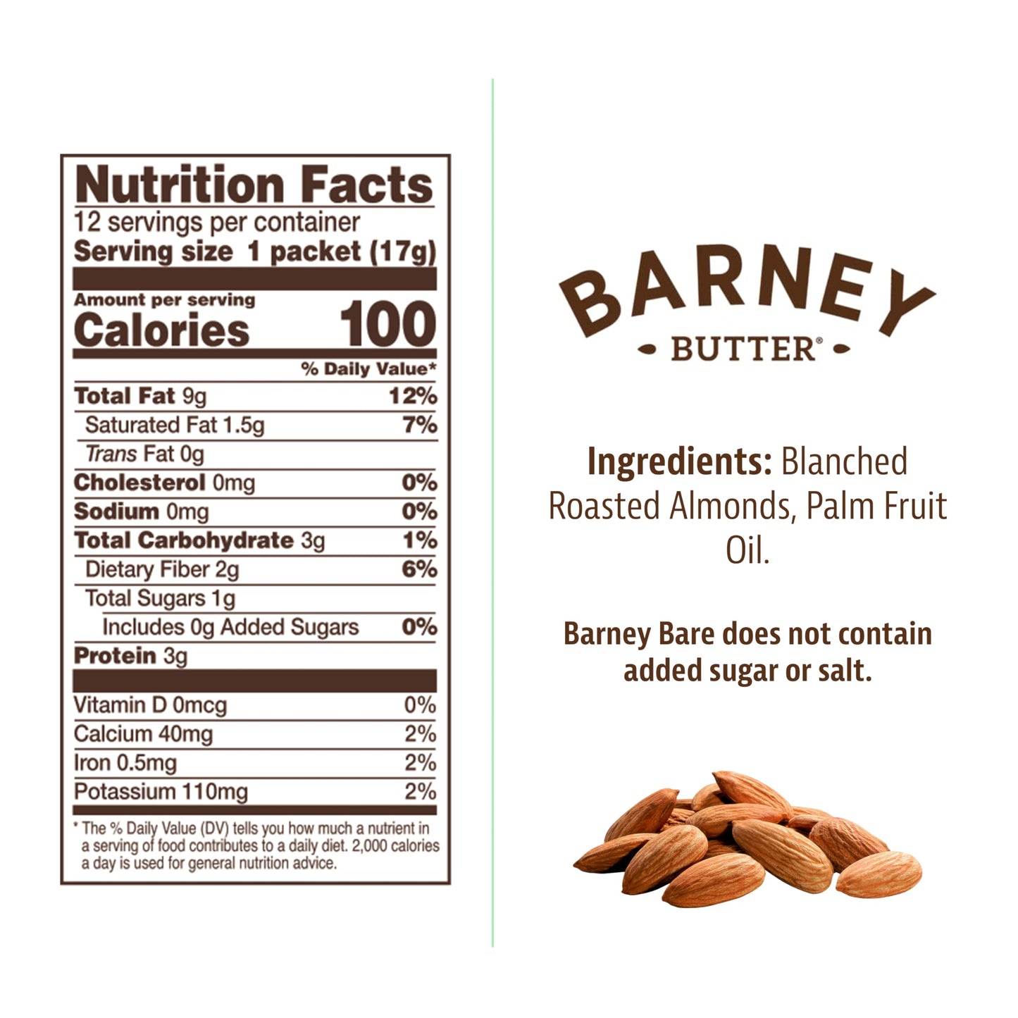 Barney Butter Almond Butter Snack Packs, Bare Smooth, 0.6 Ounce (Pack of 12), No Added Sugar or Salt, Skin-Free Almonds, Non-GMO, Gluten Free, Keto
