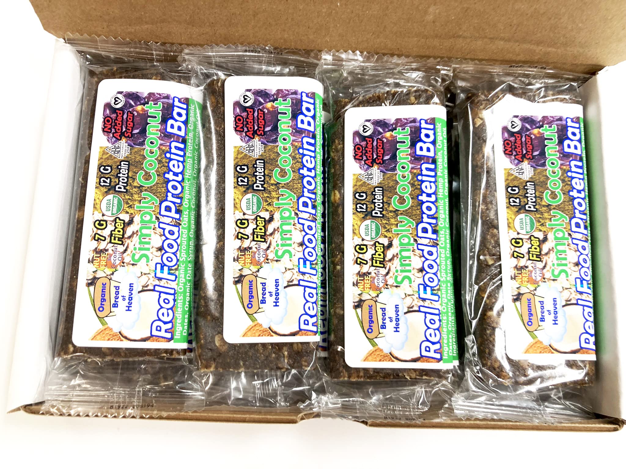 Organic Bread of Heaven Coconut Protein Bars, 12 Pack, Gluten Free, Plant Based, No Added Sugar, 2.08 Ounce Bars