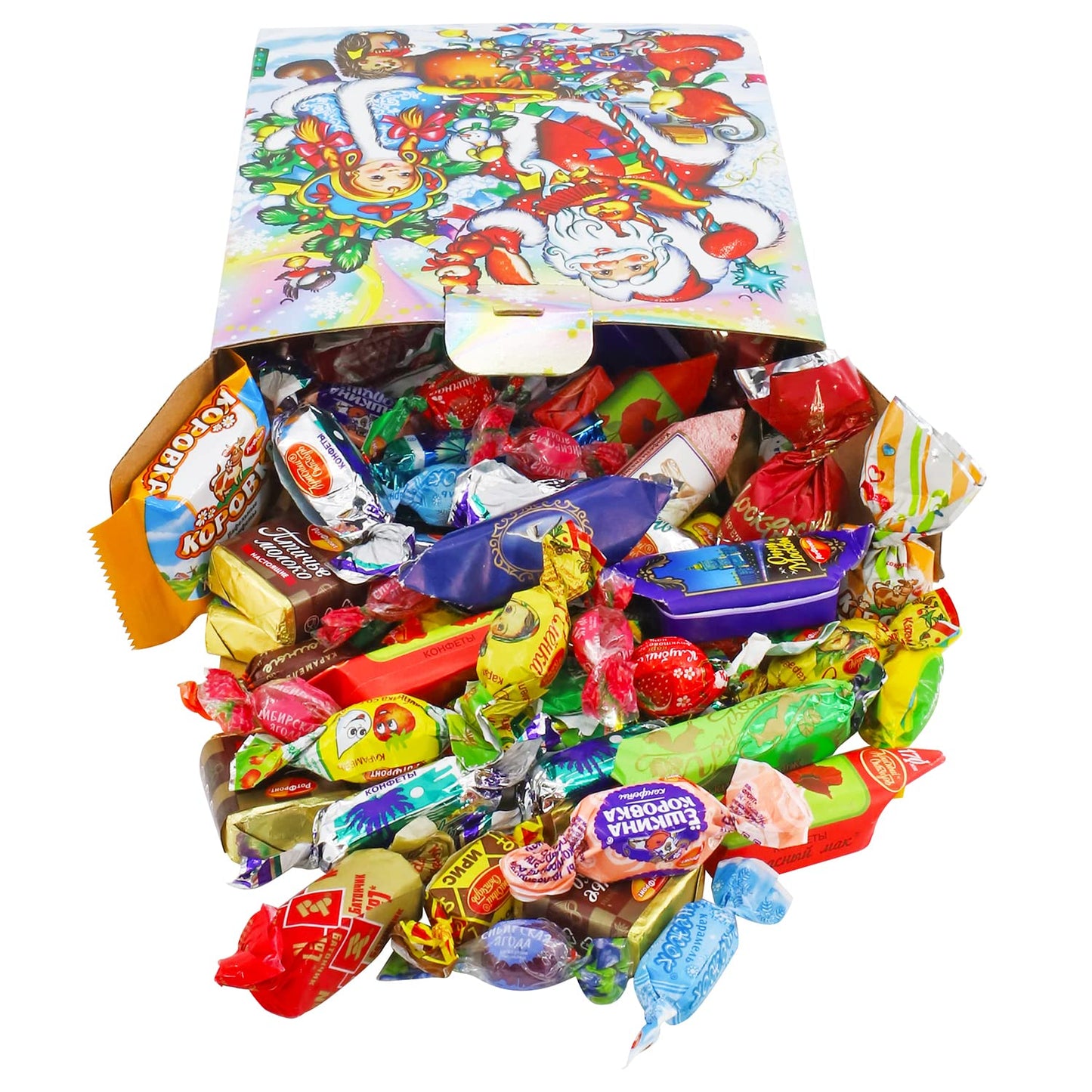RUSA New Year's Candy Gift Russian Candy Mix Box - Assortment Chocolate Candy Mix - Variety of Russian Candy Cardboard Pack Box Little Squirrel