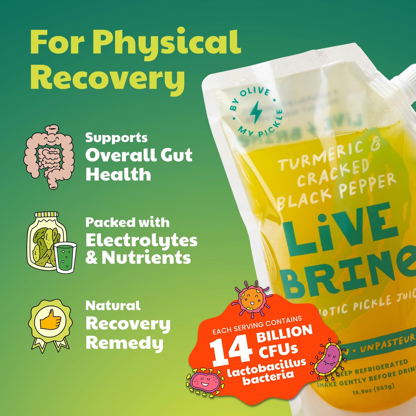 Olive My Pickle Probiotic Dill Pickle Juice for Leg Cramps - 58.5 oz | 3 Pack Dill Pickle Brine Juice with Turmeric & Black Pepper, Probiotic Pickle