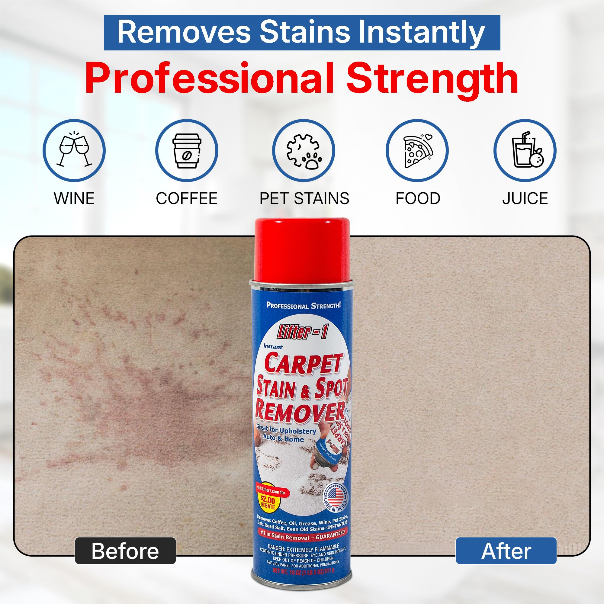 LIFTER-1 Carpet Spot Remover, Stain and Red Wine Remover and Spot Treatment for Oil, Grease, Urine, Cleaning Performance for Rugs, Upholstery
