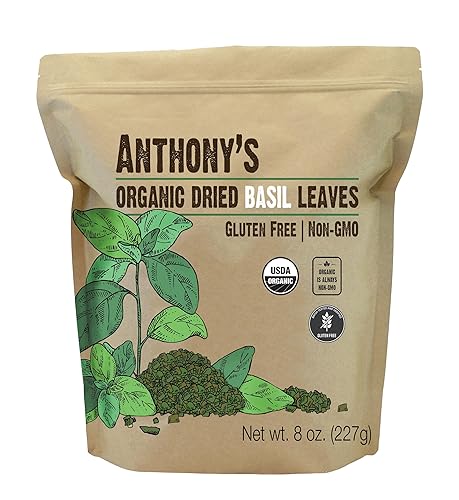 Anthony's Organic Dried Basil Leaves, 8 oz, Gluten Free, Non GMO, Cut & Sifted