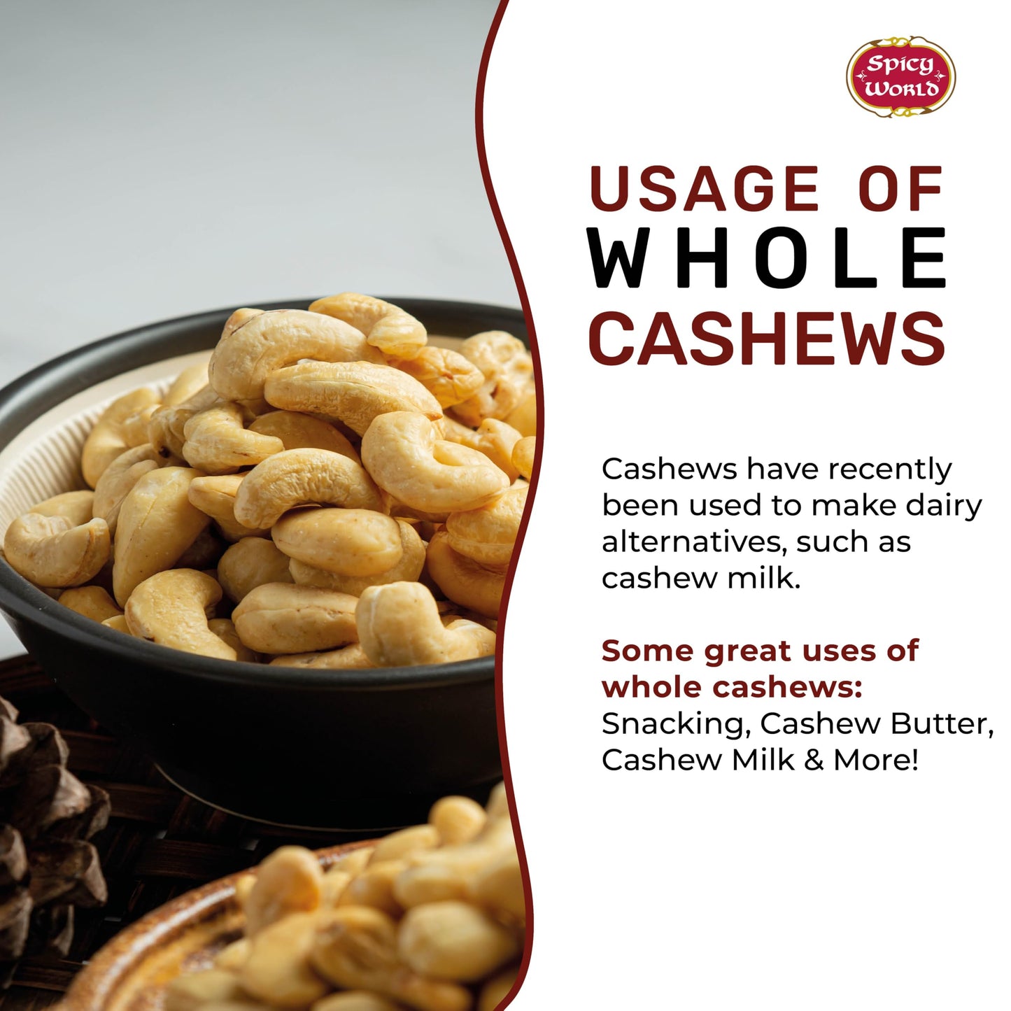 Spicy World Raw Cashews Whole 2 Pound (32oz) - Non-GMO, Unsalted, Natural & Pure Whole Cashews - Great for Pesto, Salads, Baking, Roasting & Cooking