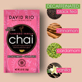 Flamingo Vanilla Decaffeinated Reduced Calorie Chai Tea Latte Mix, 0.63 Oz (Pack of 48), Single Serve Packets, Decaf Black Tea, Organic Spices, Sugar