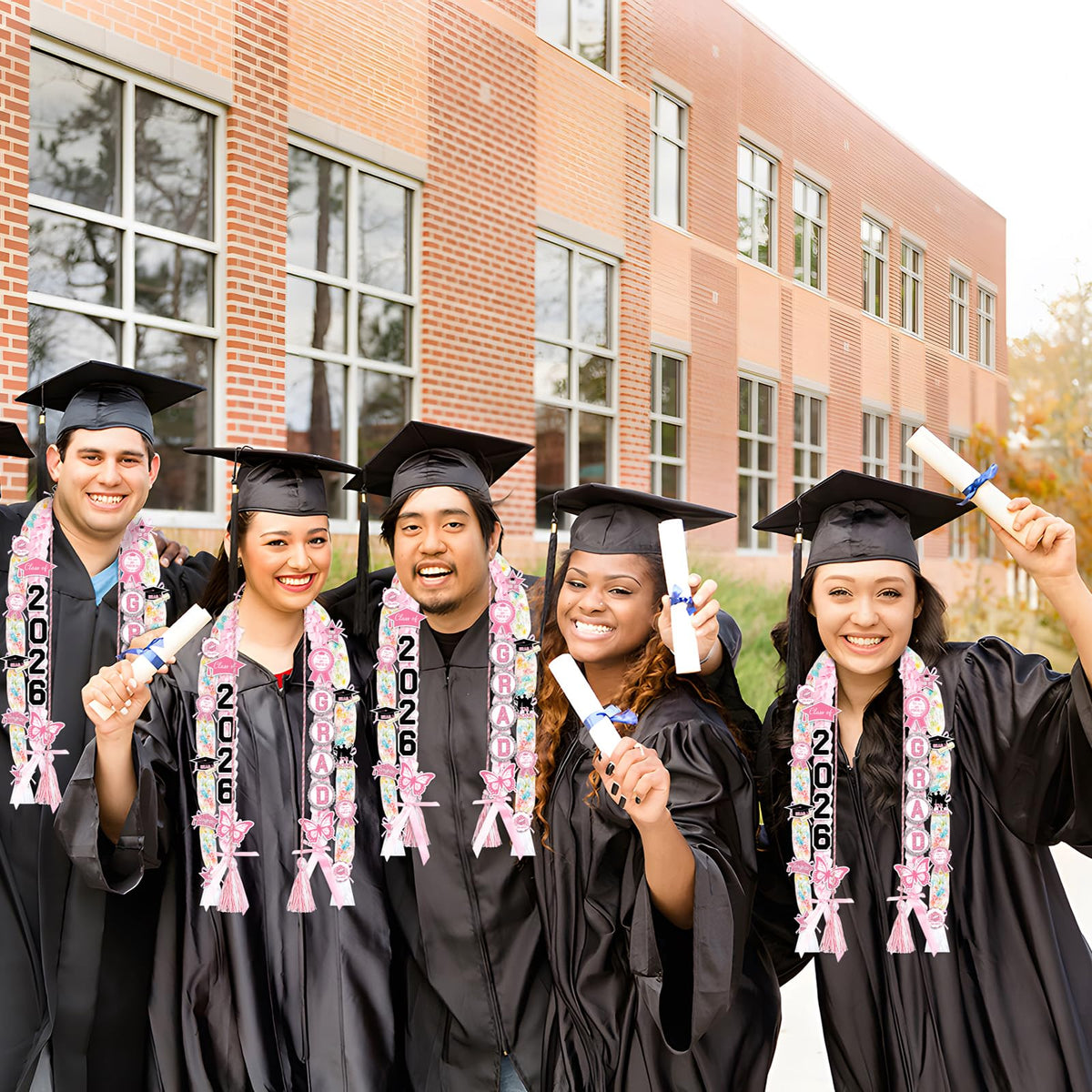 80UncleKimby Pink and White Graduation Decorations 2026 DIY Candy Leis Making Kit, Hawaiian Congrats Grad Lei Necklaces Party Supplies(Assembly