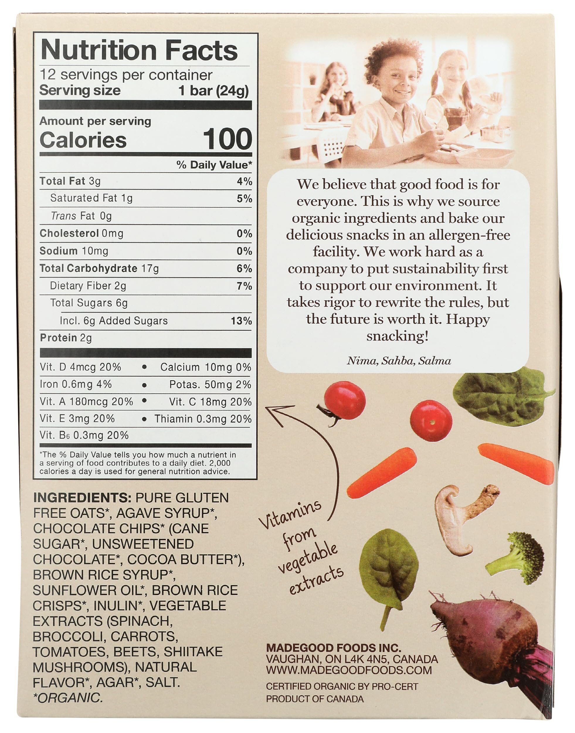 MadeGood Chocolate Chip Granola Bars, 12 Healthy Snack Bars, 0.85 oz Each
