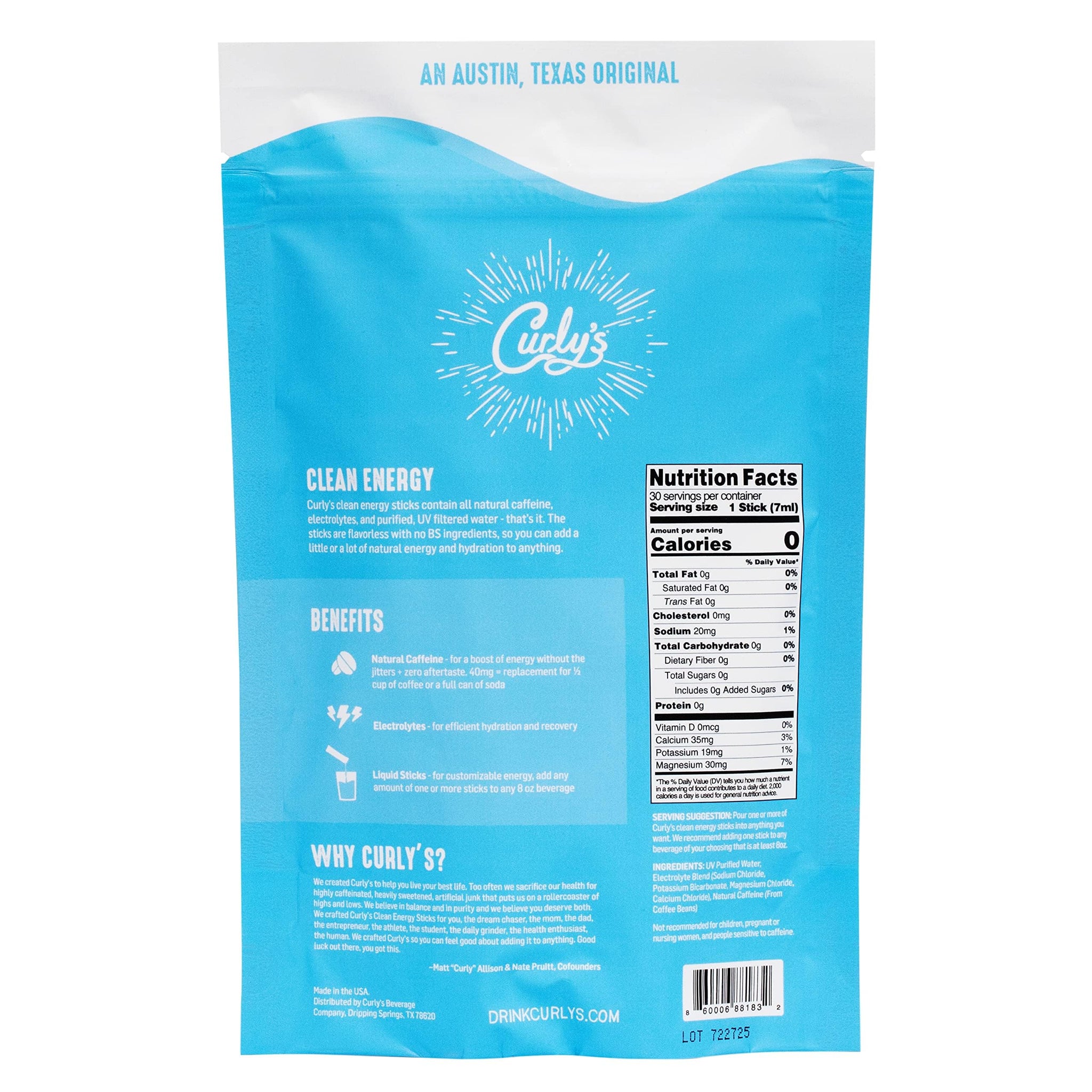 Curly's Clean Energy Caffeine & Electrolyte Sticks - Energize Your Favorite Drink - Keto, Paleo & Whole 30 Friendly - All Natural - No Sugar, No