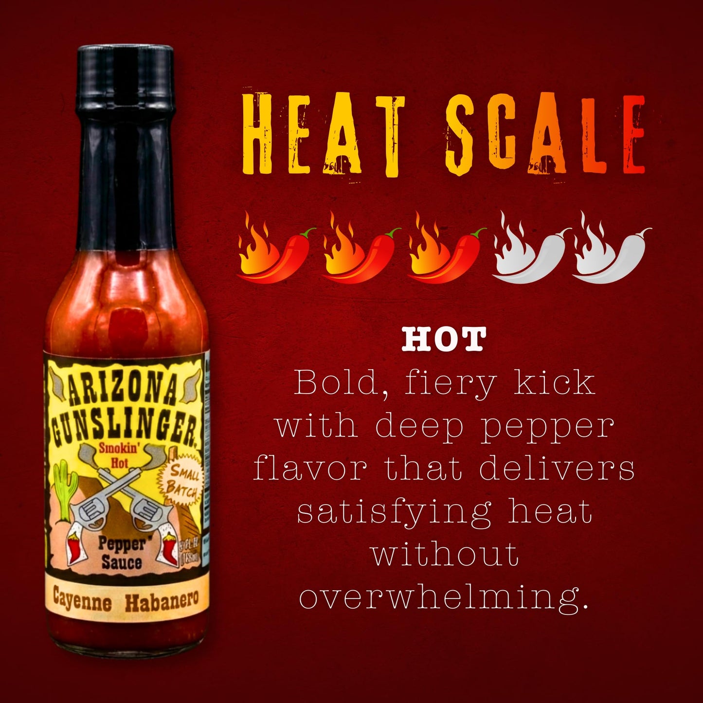Arizona Gunslinger Cayenne Habanero Pepper Sauce, Bold Habanero Hot Sauce Made with Cayenne Peppers for a Fiery Southwest Kick, Perfect for Adding