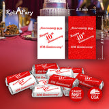 40th Anniversary Miniatures Candy Bar Wrapper, (Set of 60) Mini Candy Chocolate Bar Stickers; Red and White, Candy Not Included. Made in USA