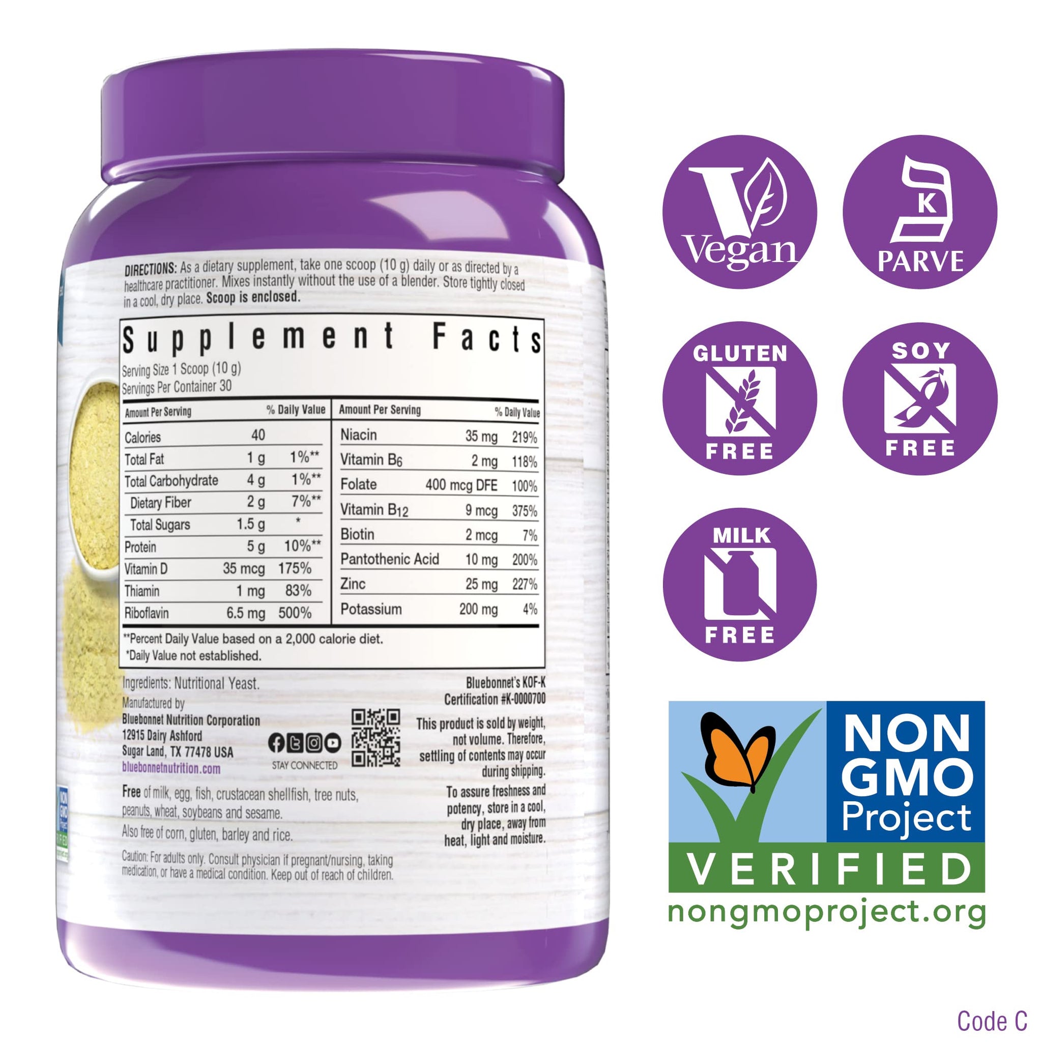 BlueBonnet Nutrition Non-Bitter Nutritional Yeast Flakes - Plant-Sourced Protein, B Vitamins & Vitamin D - Non-GMO, Vegan, Kosher, Gluten-Free