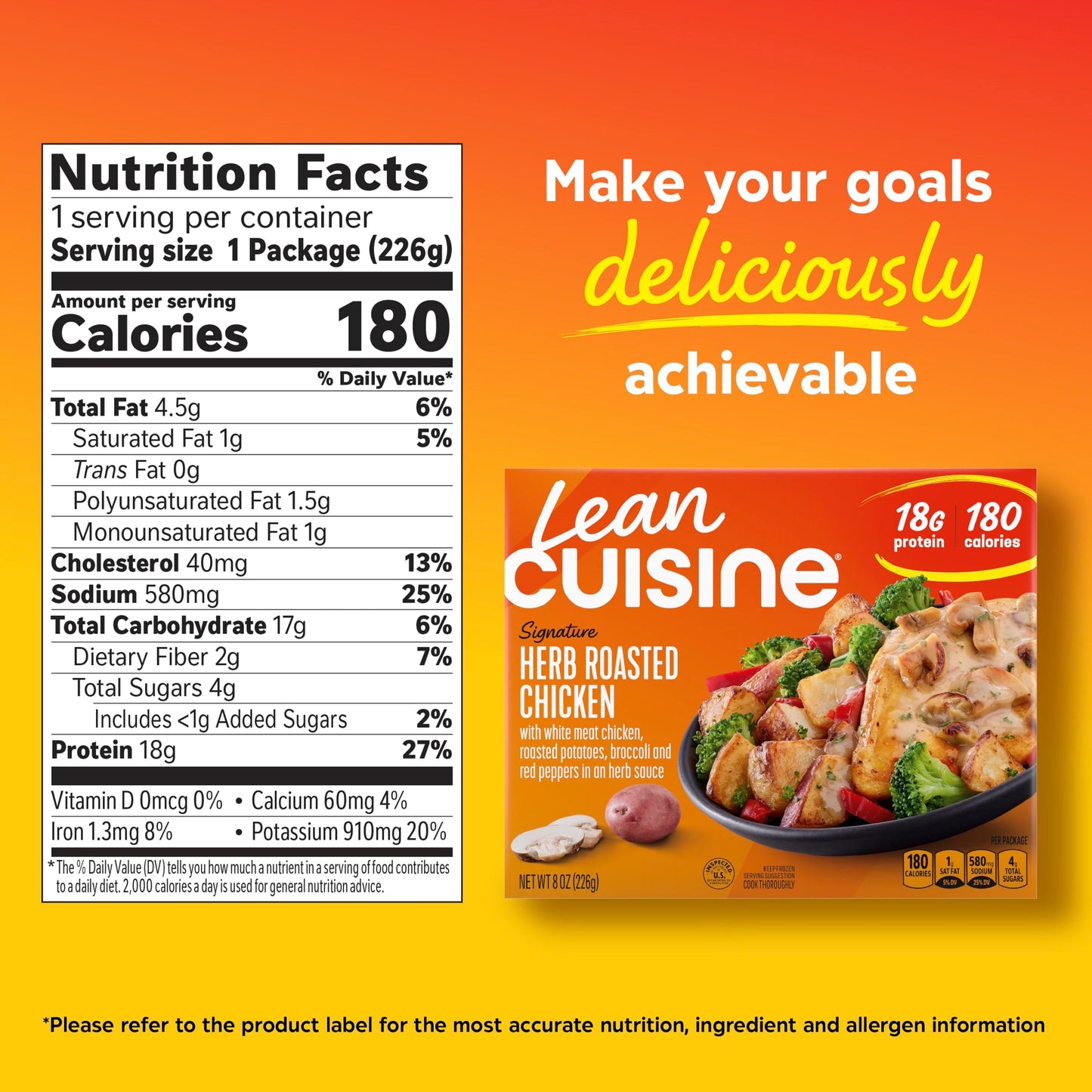 Lean Cuisine Signature Herb Roasted Chicken, Frozen Lunch, Frozen Single Meals 8 oz
