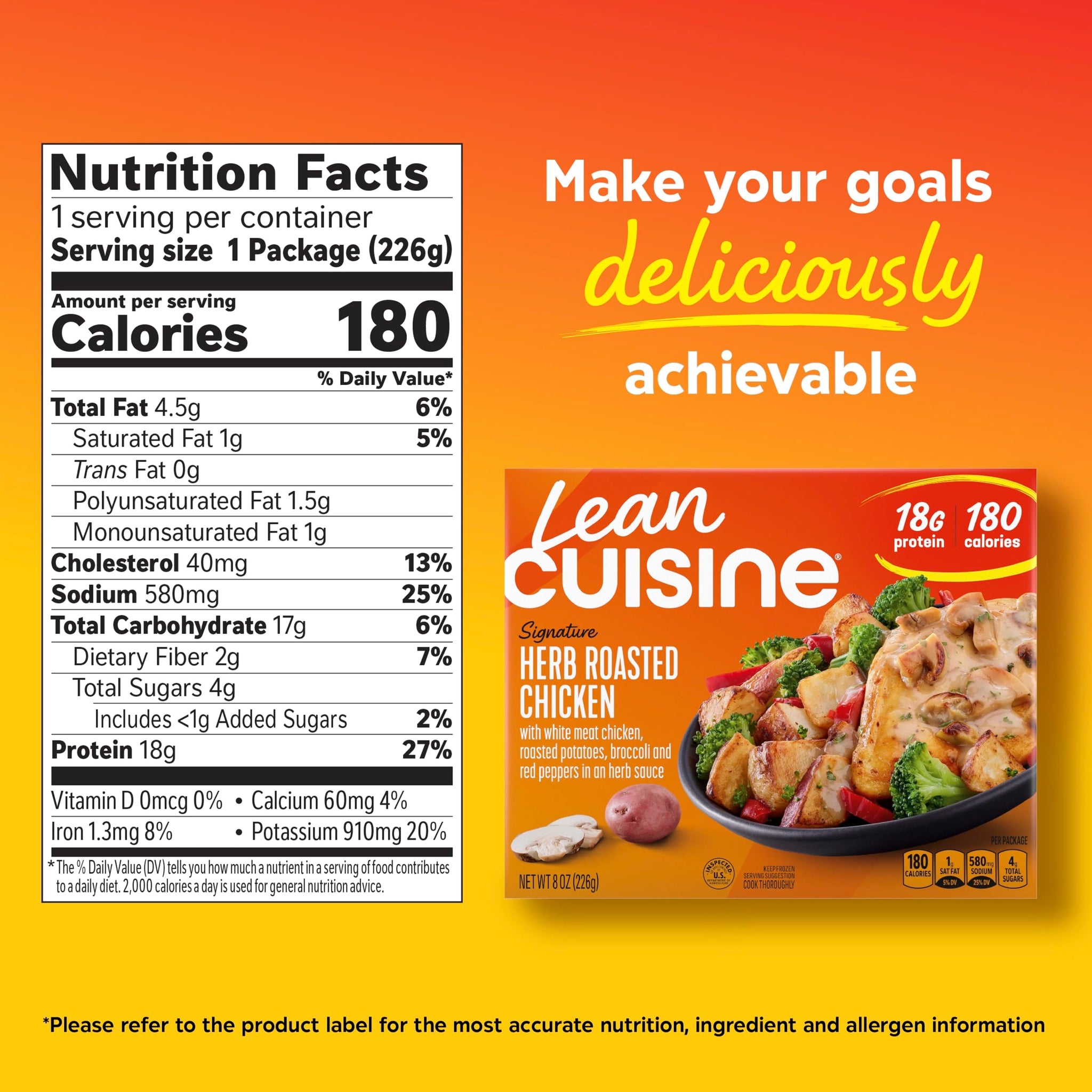 Lean Cuisine Signature Herb Roasted Chicken, Frozen Lunch, Frozen Single Meals 8 oz