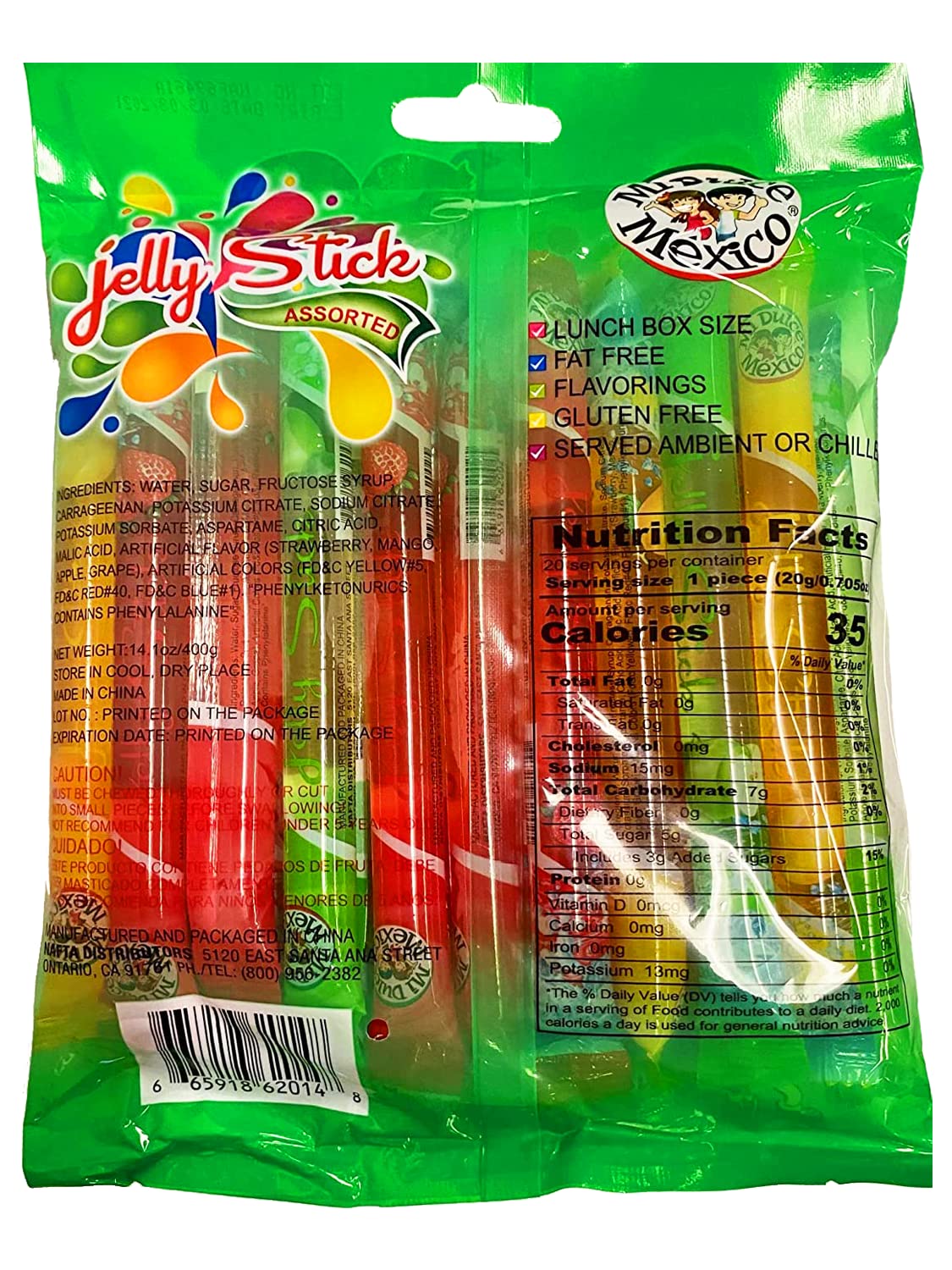 MDM JELLY STICK GEL CANDY 20 PC BAG 14.1OZ