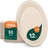 100% Compostable Oval Paper Plates [12.5 inch - 50-Pack] Elegant Disposable Dinner Platter Heavy-Duty Quality, Natural Bagasse Unbleached Eco-Friendly
