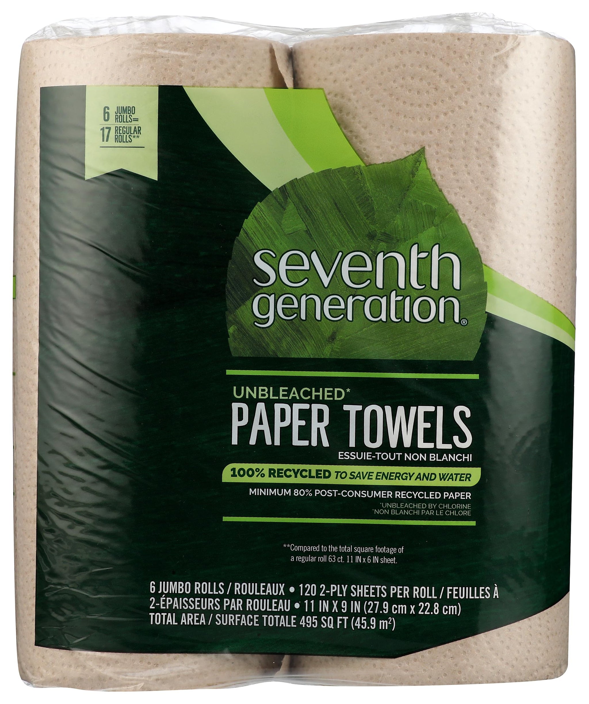 Seventh Generation Paper Towels, Unbleached, Regular Roll - 6 Count (Pack of 1)