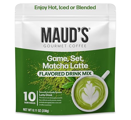 Maud's Instant Matcha Latte Mix, Flavored Drink Mix 10 Servings, 100% Gourmet Blended Tea Leaves, Hot Or Iced Matcha Latte - Just Add Water