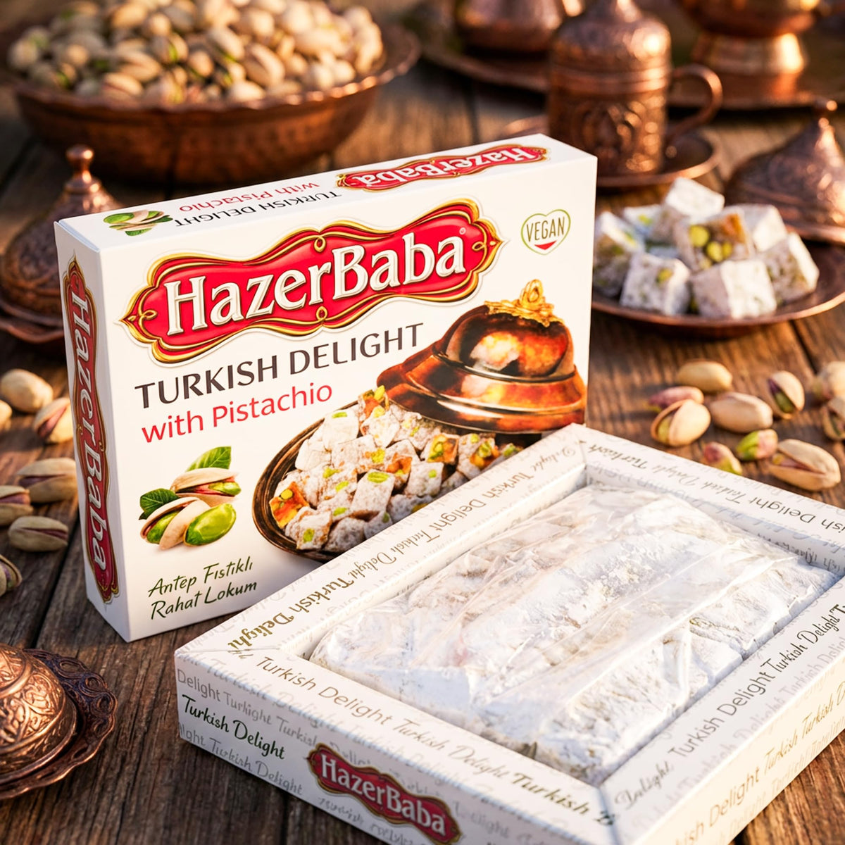 HazerBaba Turkish Delight Pistachio Candy, 4.4oz (Pack of 1), Lokum