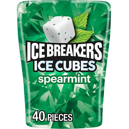 ICE BREAKERS Ice Cubes Spearmint Sugar Free Chewing Gum Bottle, 3.24 oz (40 Pieces)
