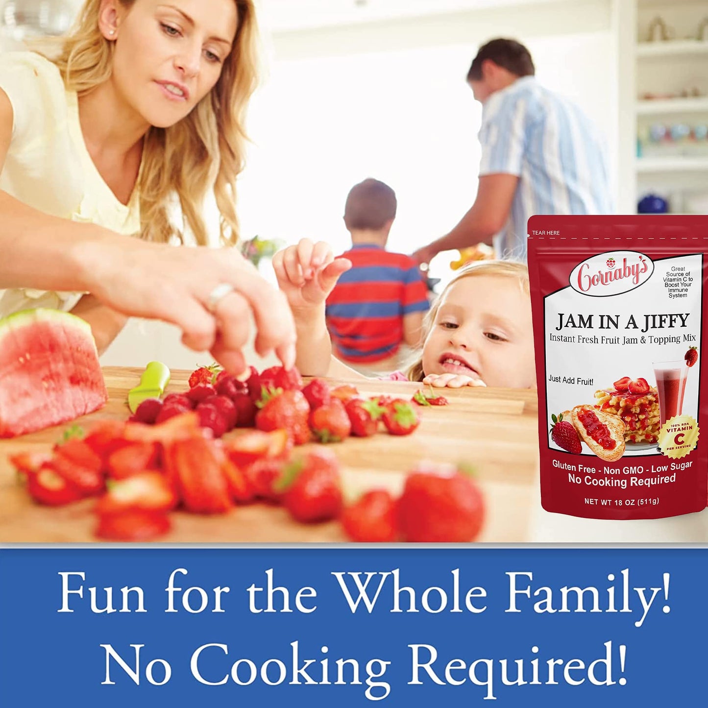 Cornaby's Jam in a Jiffy - Low Sugar Jam Mix, Instant Fresh or Freezer, No Cook, 18 Oz - Easy Dessert Topping for Homemade Low Calorie Jam
