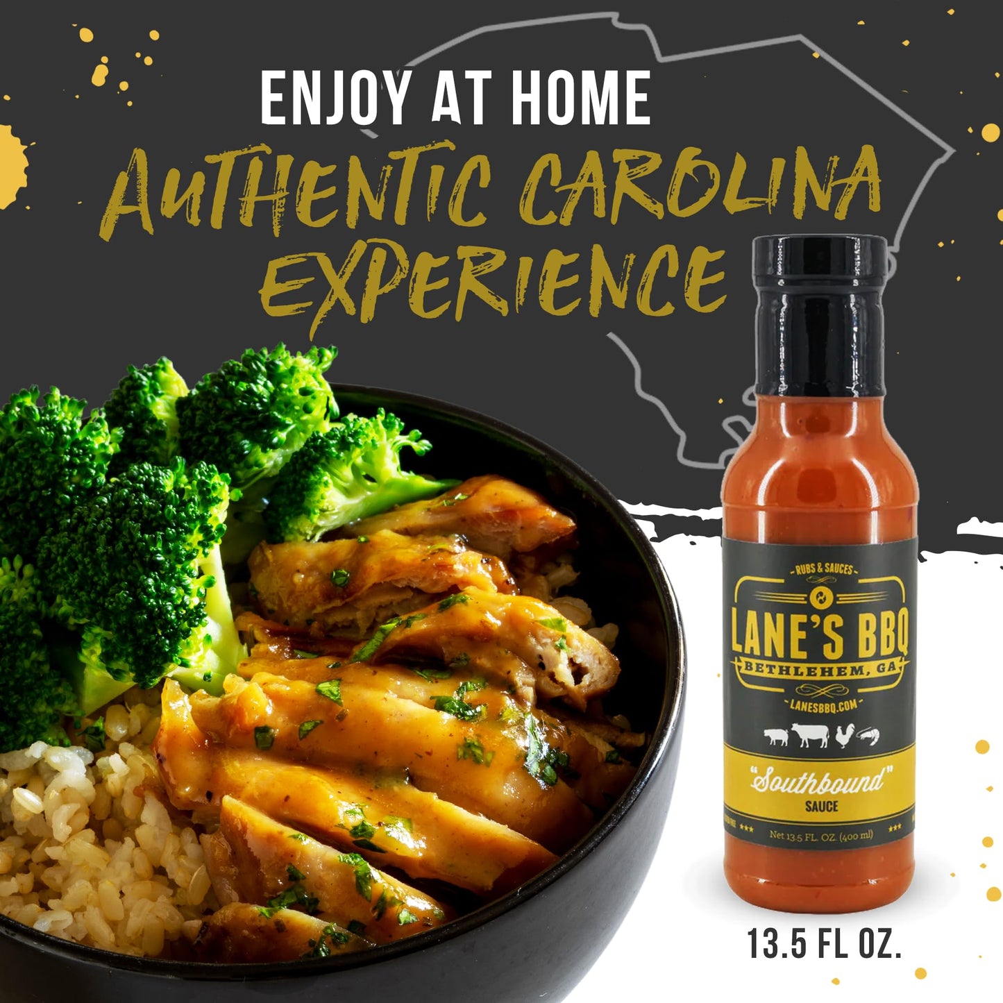 Lane's Southbound Carolina Mustard BBQ Sauce, South Carolina BBQ Mustard Sauce, Best BBQ Sauce Perfect for Sandwiches & Burgers, 13.5 Oz