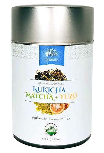 UEndure Japanese Green Tea USDA Certified Organic Kukicha with Matcha Infused with Yuzu, Perfect for Making Hot Tea or Iced Tea | Eco-Friendly Tin Can