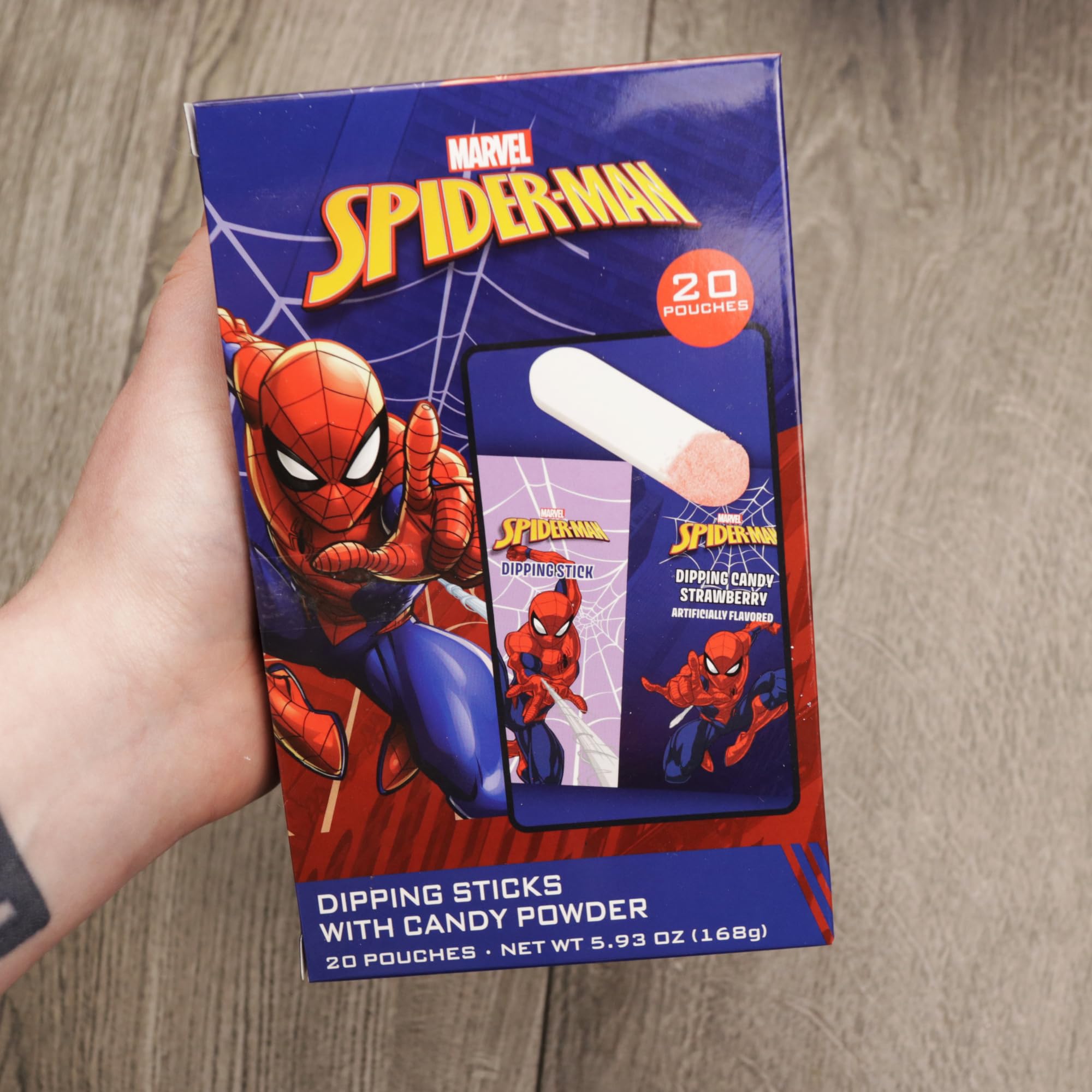 Spiderman Candy Dipping Sticks Strawberry Flavored Powder, Birthday Party Treats, 20 Pouches