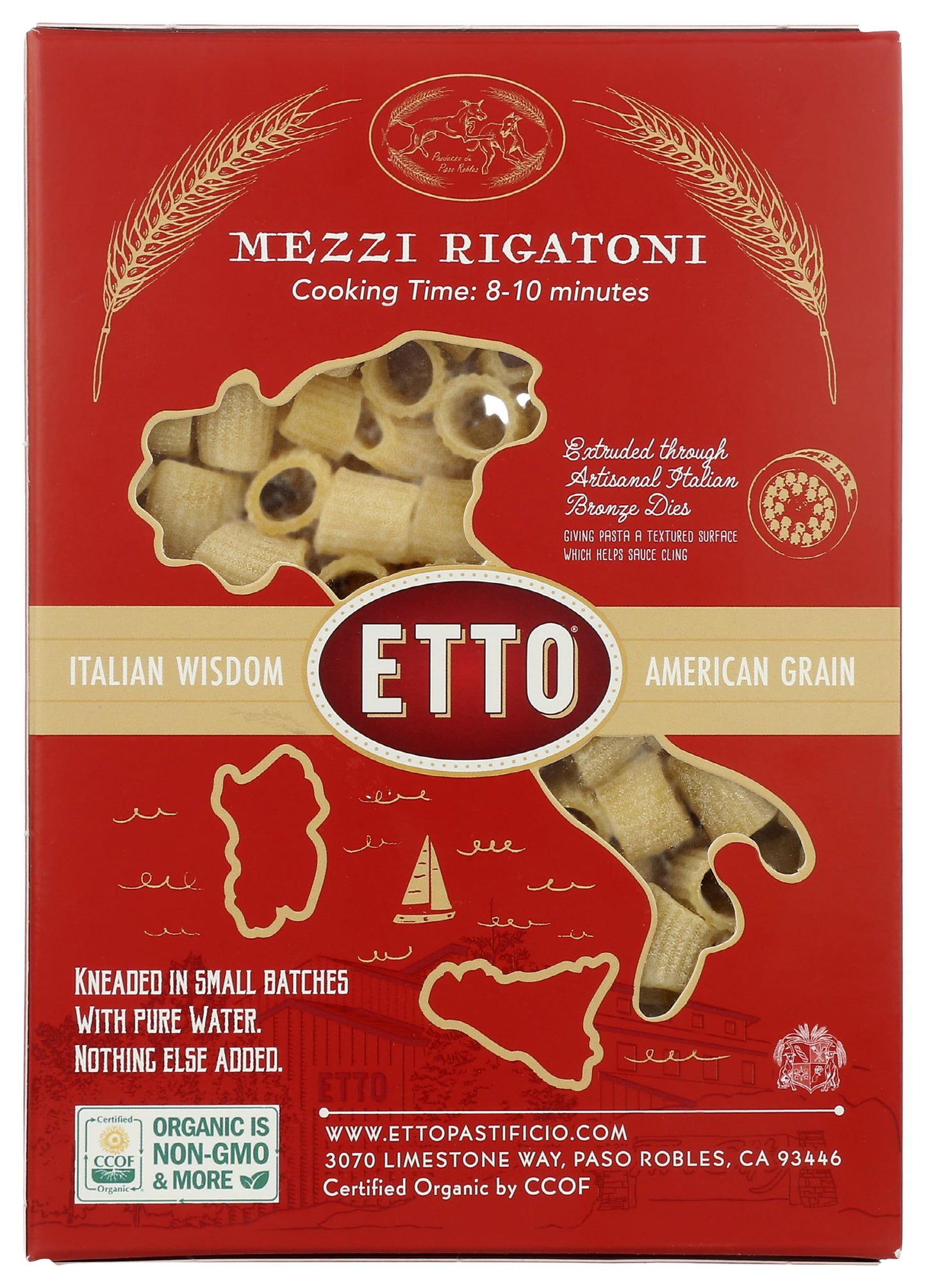 Etto, Pasta Mezzi Rigatoni Organic, 16 Ounce